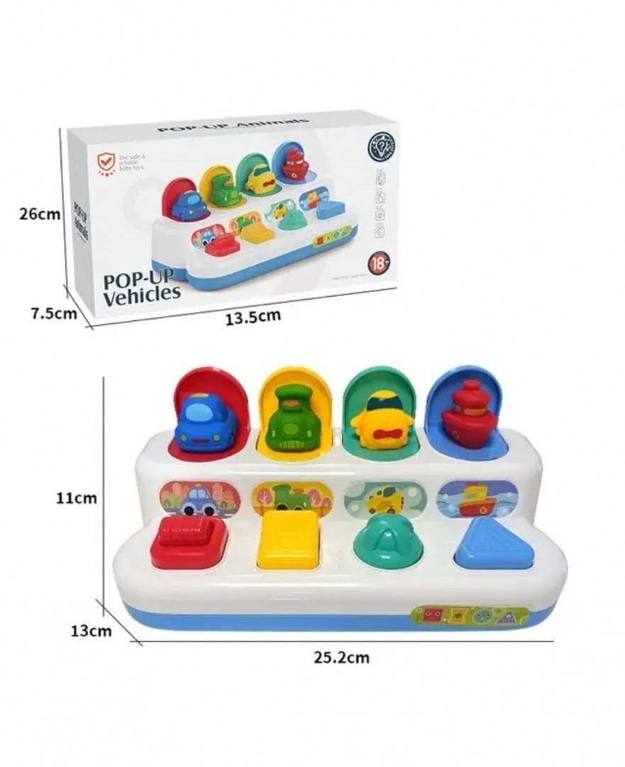 Jucarie interactiva pentru bebelusi, Pop up Vehicles, multicolor, 25 cm