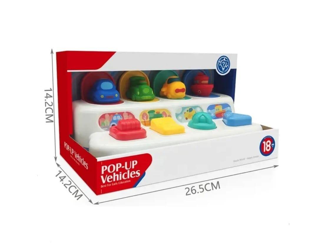 Jucarie interactiva pentru bebelusi, Pop up Vehicles, multicolor, 25 cm