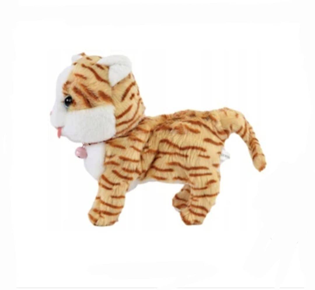 Jucarie interactiva, Pisicuta cu lesa, MASHASHOP, merge, sunet, miauna, roscat, 30 cm
