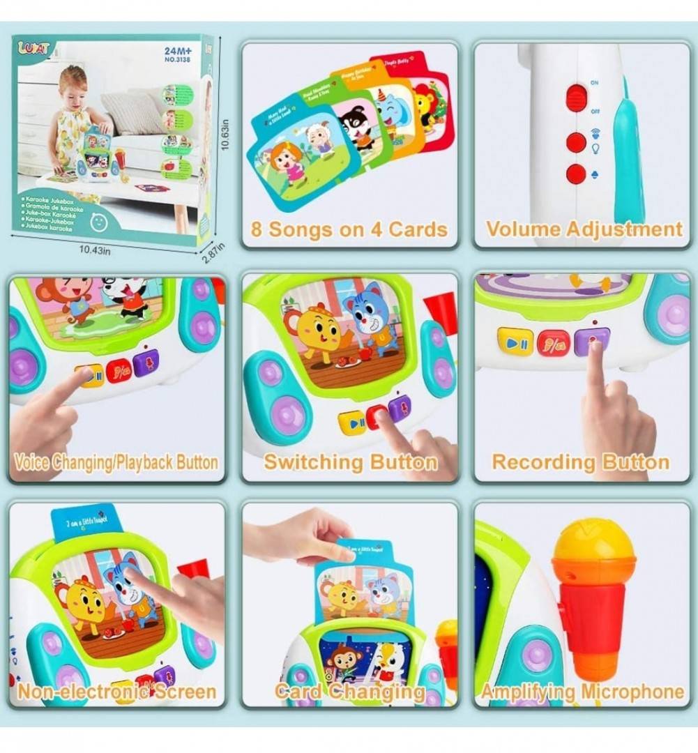  Jucarie interactiva, Primul Meu Karaoke, microfon, 9 melodii, Hola, sunete si lumini, multicolor, 25 cm, 24 luni+