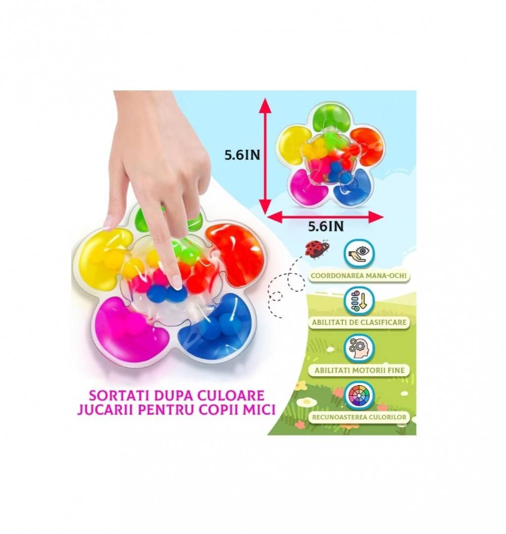 Jucarie senzoriala antistres pentru sortarea culorilor, Floricica, multicolor