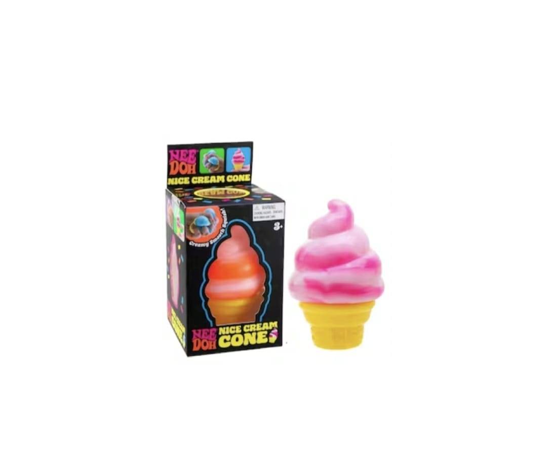 Jucarie senzoriala, Ice Cream Cornet, squishy, antistres, roz/multicolor, 8 cm