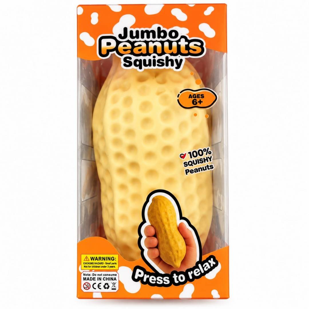 Jucărie Squishy Crunchy, Arahida, XXL, antistres, 1 buc, bej, 16 cm