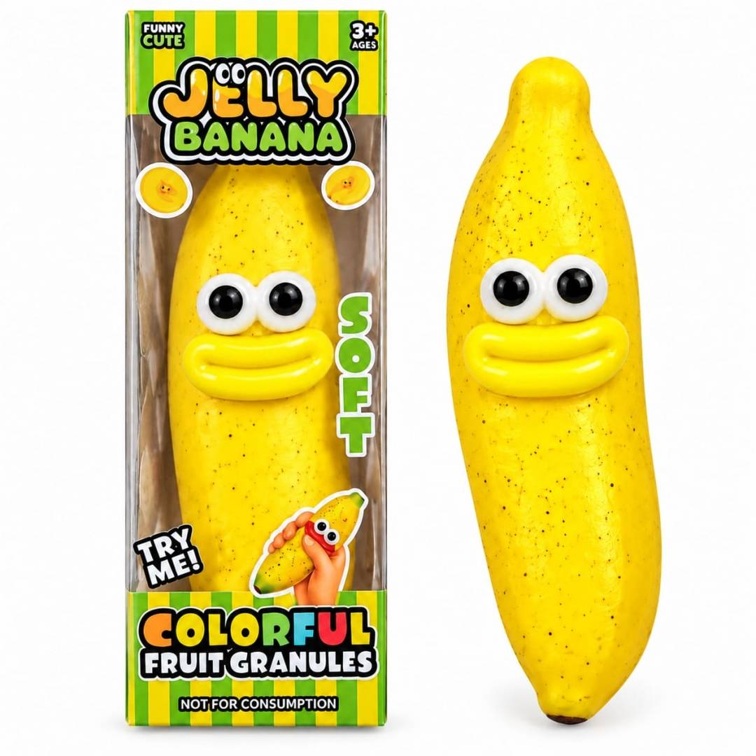Jucărie Squishy Crunchy Banană, antistres, 1buc, galben, 14 cm