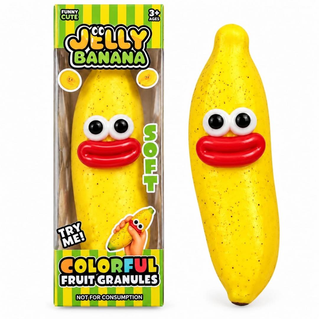 Jucărie Squishy Crunchy Banană, antistres, 1buc, galben, 14 cm
