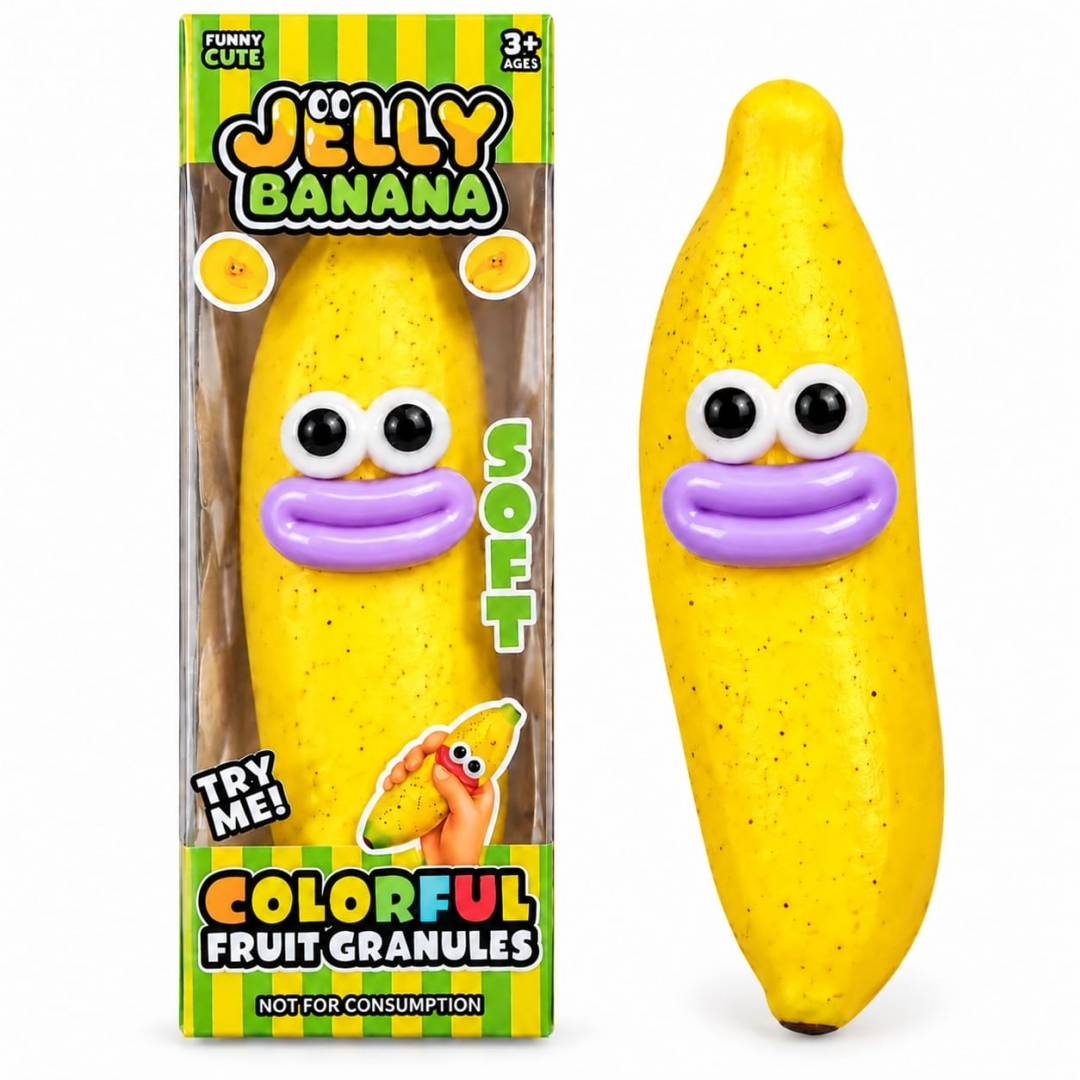 Jucărie Squishy Crunchy Banană, antistres, 1buc, galben, 14 cm