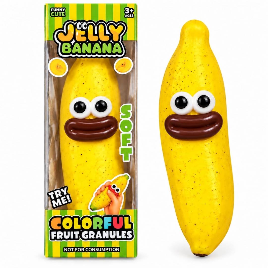 Jucărie Squishy Crunchy Banană, antistres, 1buc, galben, 14 cm