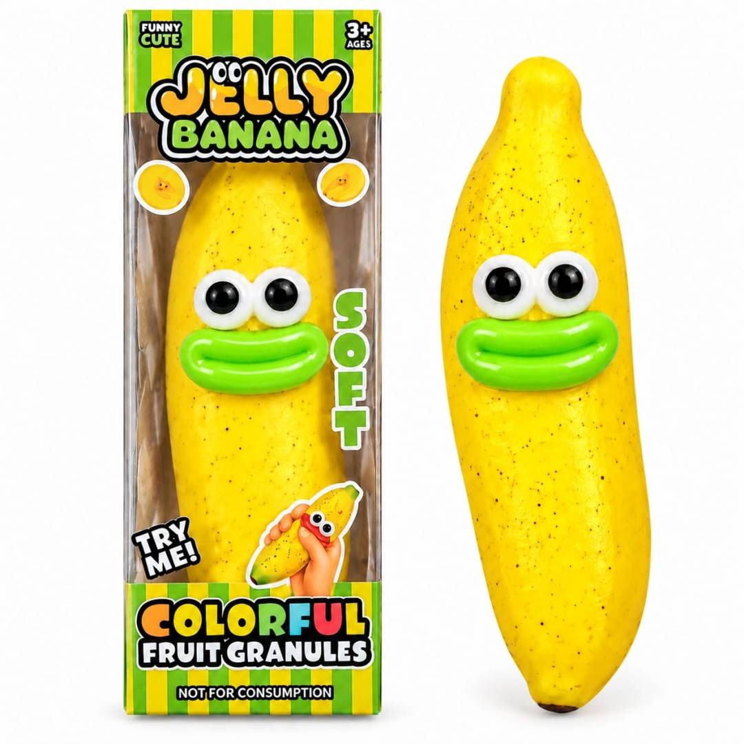 Jucărie Squishy Crunchy Banană, antistres, 1buc, galben, 14 cm