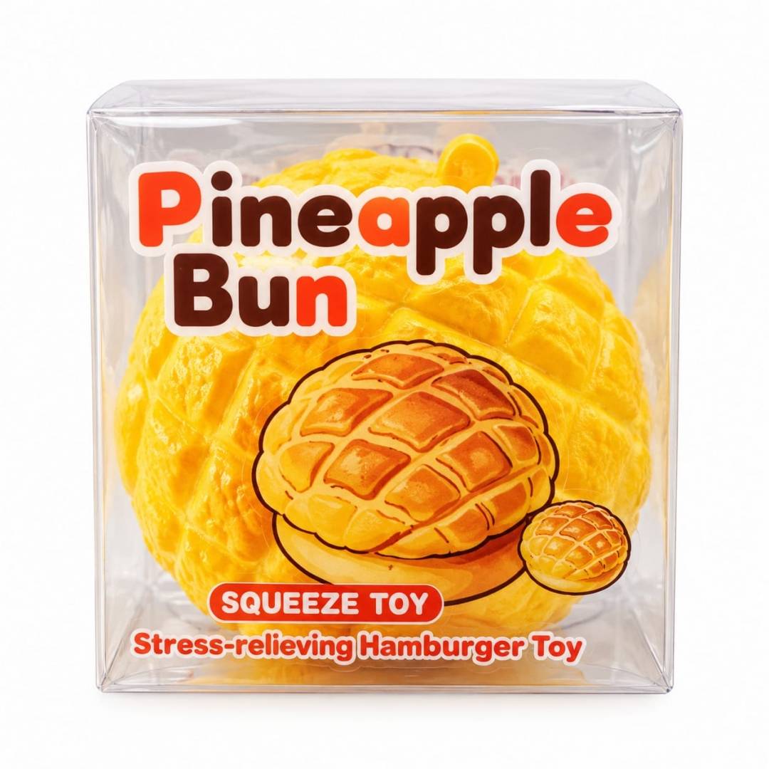 Jucărie Squishy Crunchy, model chiflă Pineapple Bun, 7 cm, antistres, moale și elastică