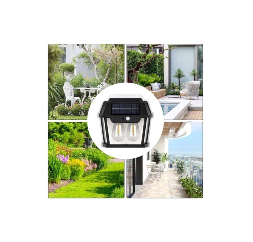 Lampa Solara de Perete LED, Felinar Dublu Teno1273, senzor miscare 5-8 metri, fara fir, 3 moduri iluminare, protectie IP65, Waterproof, exterior, negr