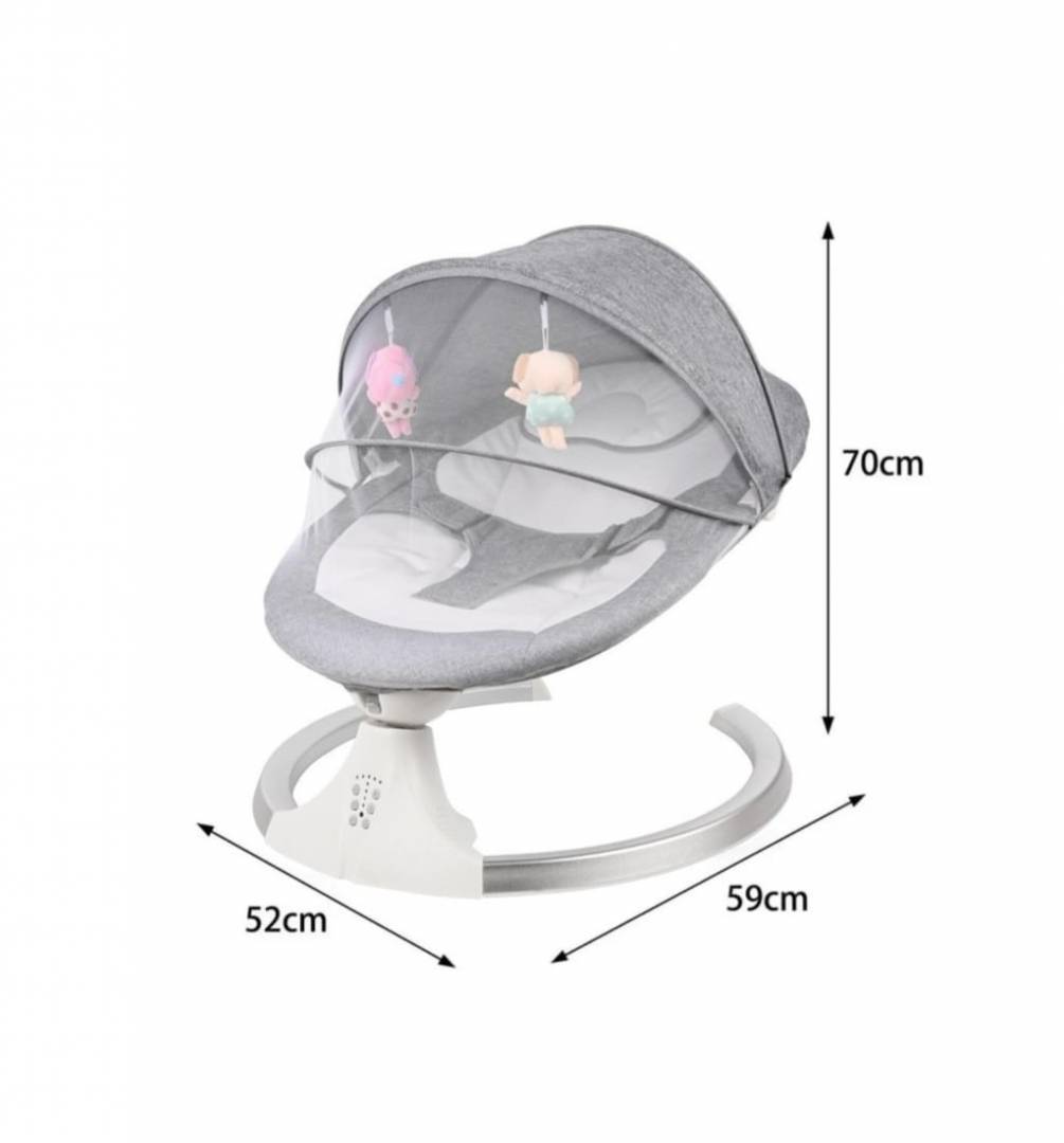 Leagăn electric inteligent pentru bebeluși, 3 in 1, muzica, telecomanda, cronometru, 5 viteze, husa lavabila, arc jucarii, 6 luni+