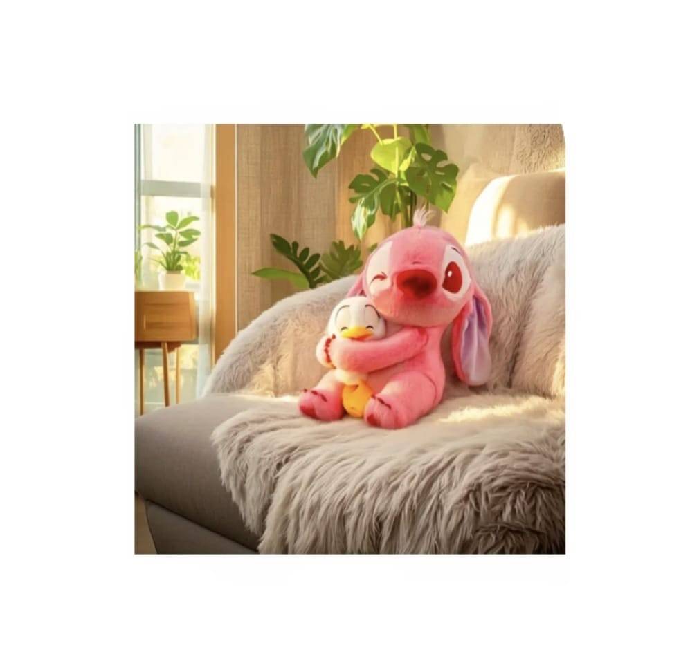 Lilo Stitch de plus, cu ratusca, roz/multicolor, 40 cm