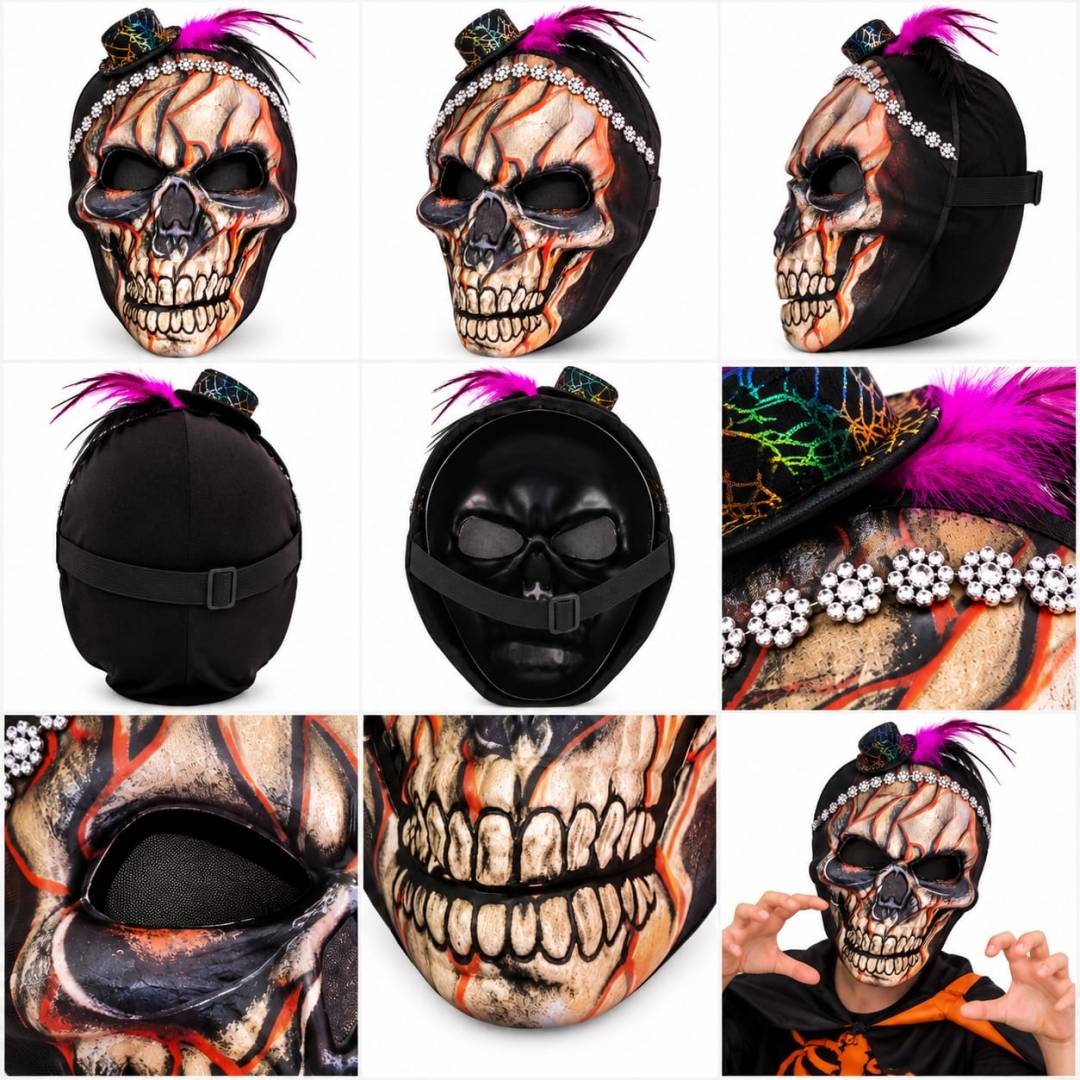 Mască Halloween Craniu pentru copii, model înfricoșător, accesoriu costum și petreceri tematice, 6+ ani