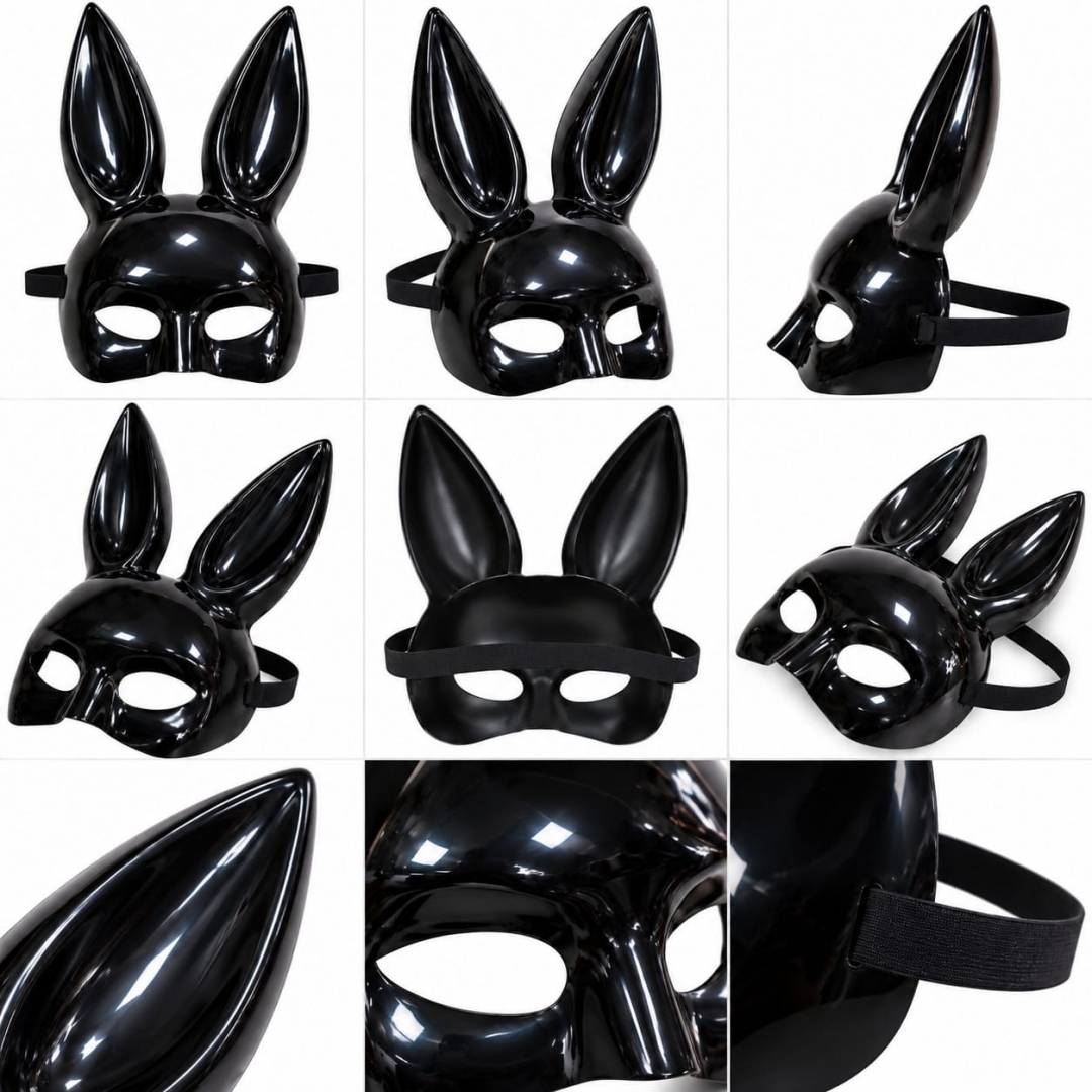 Mască Iepuraș, pentru copii, accesoriu Halloween, carnaval și petreceri tematice, negru, 5 ani+