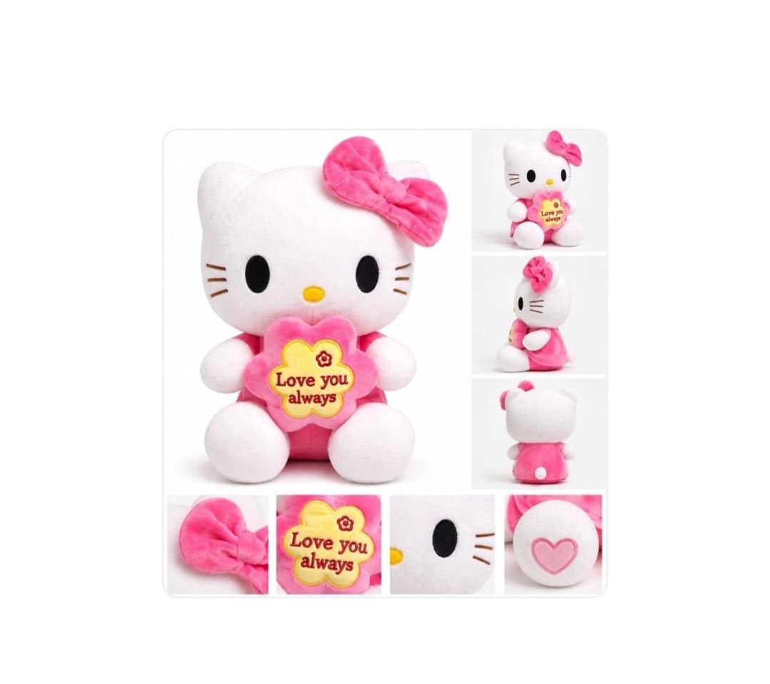 Mascota de plus, Hello Kitty cu mesaj, MASHASHOP, roz, 28 cm