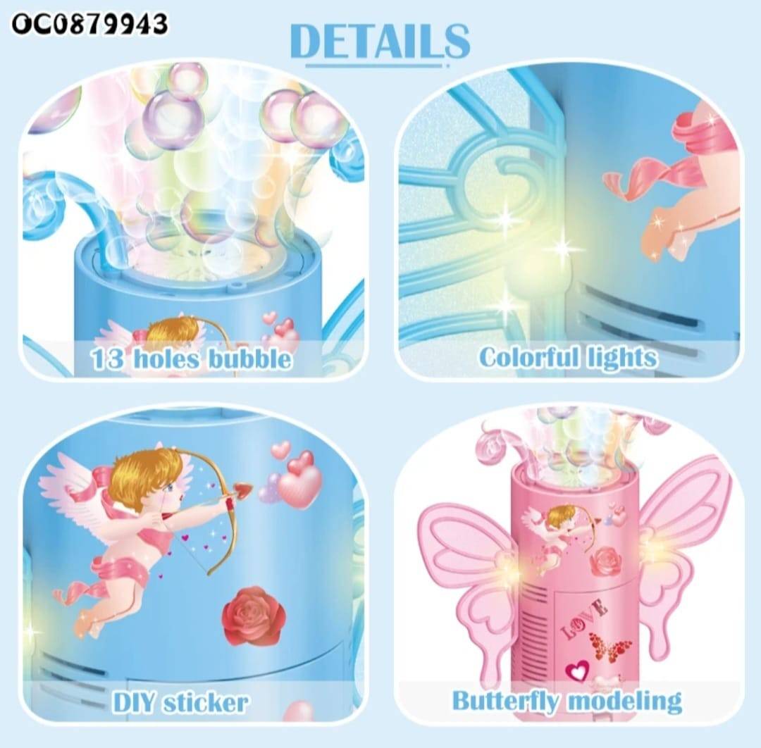 Masina electrica cu bule, Angel, LED, roz, 18 cm