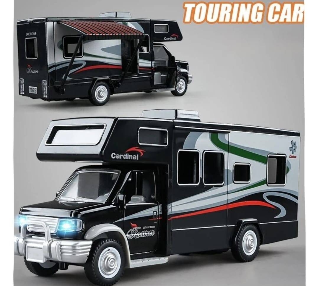 Masina mecanica, Autorulota, camper de vacanta, mobilier, sunete, lumini, mobilier, usi functionale, negru, 20 cm