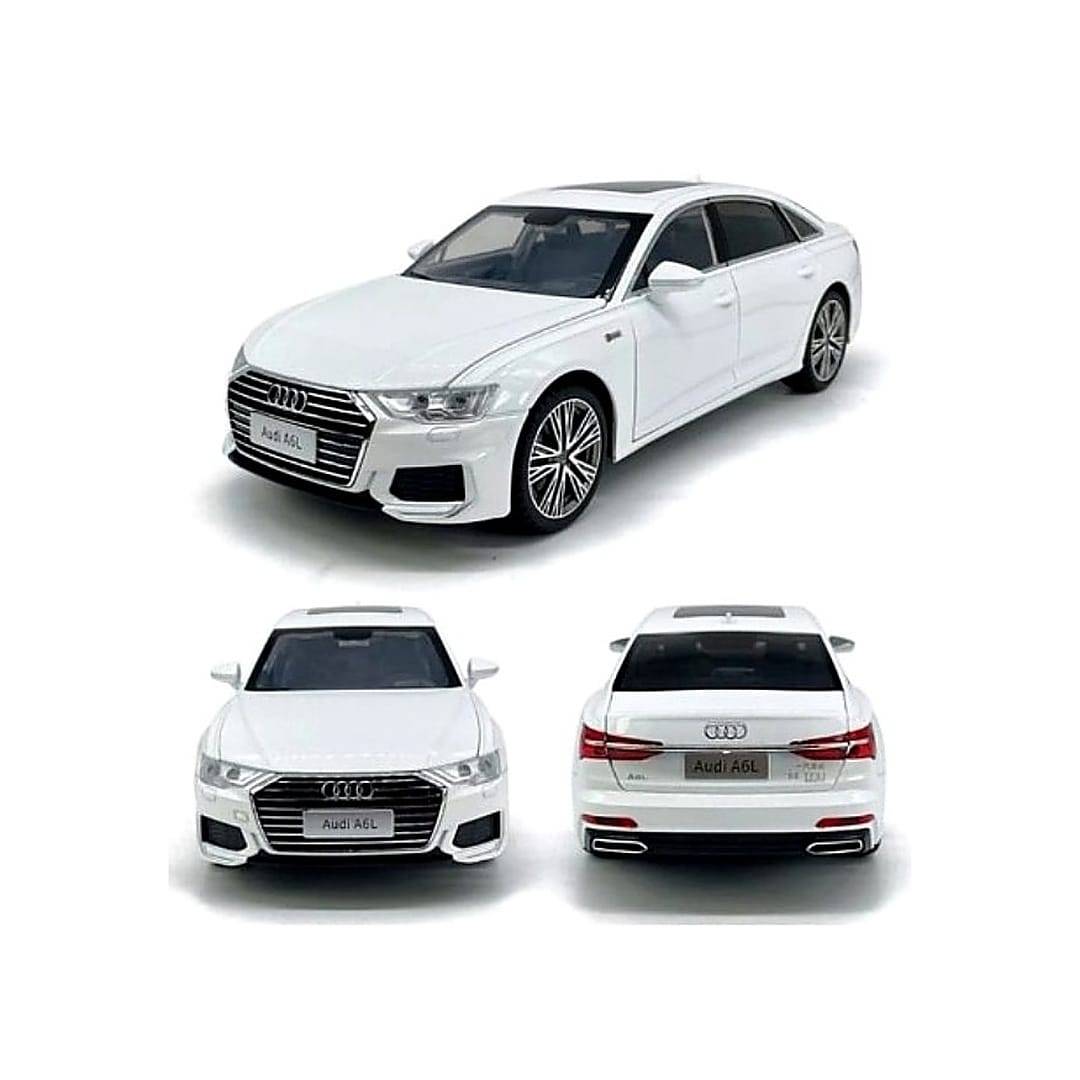 Masina metal mecanica, Audi A6L, 1:18, sunete, usi mobile, capota mobila, portbagaj mobil, alb 28 cm