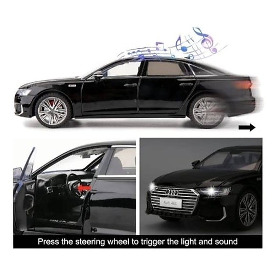 Masina metal mecanica, Audi A6L, 1:18, sunete, usi mobile, capota mobila, portbagaj mobil, negru, 28 cm