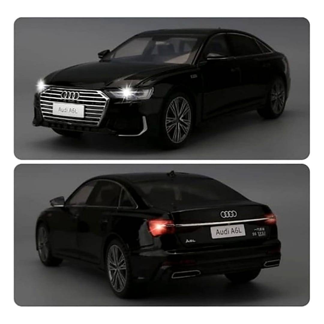 Masina metal mecanica, Audi A6L, 1:18, sunete, usi mobile, capota mobila, portbagaj mobil, negru, 28 cm