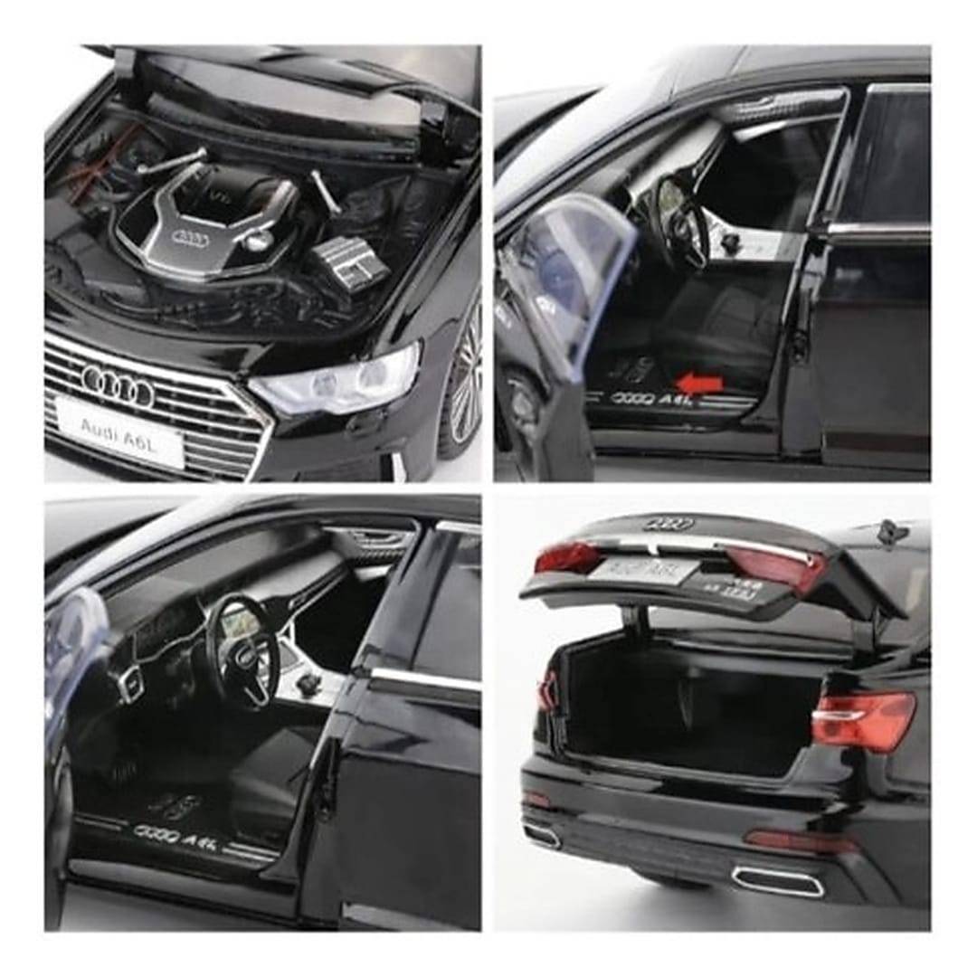 Masina metal mecanica, Audi A6L, 1:18, sunete, usi mobile, capota mobila, portbagaj mobil, negru, 28 cm
