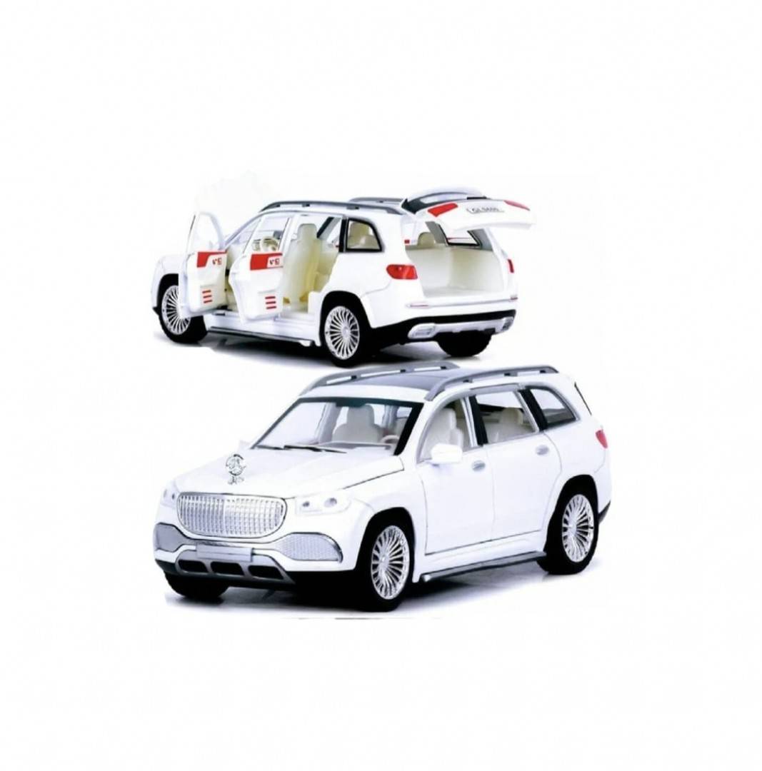 Masina metal mecanica, model Mercedes Maybach GLS 600, scara 1:24, sunete, usi mobile, capota mobila, portbagaj mobil, alb, 20 cm