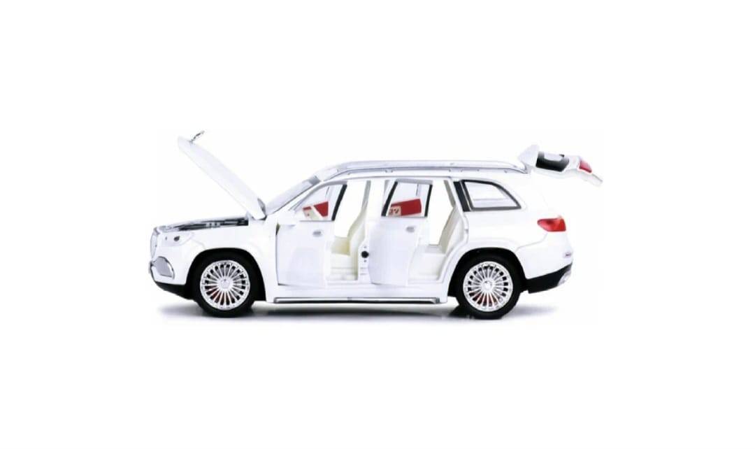 Masina metal mecanica, model Mercedes Maybach GLS 600, scara 1:24, sunete, usi mobile, capota mobila, portbagaj mobil, alb, 20 cm