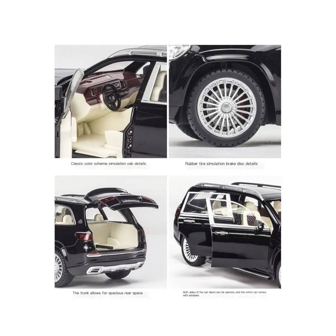 Masina metal mecanica, model Mercedes Maybach GLS 600, scara 1:24, sunete, usi mobile, capota mobila, portbagaj mobil, negru, 20 cm