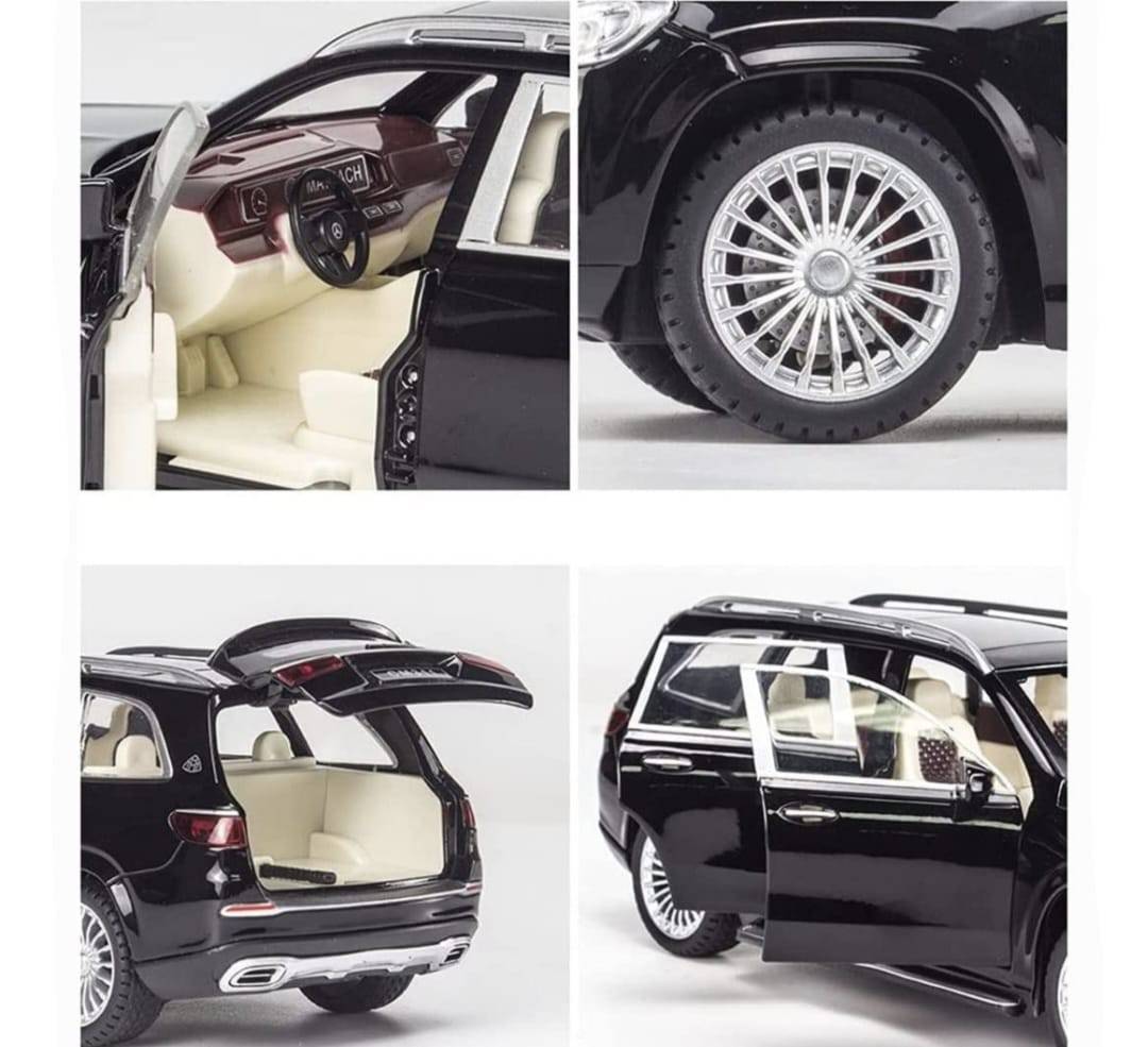 Masina metal mecanica, model Mercedes Maybach GLS 600, scara 1:24, sunete, usi mobile, capota mobila, portbagaj mobil, negru, 20 cm