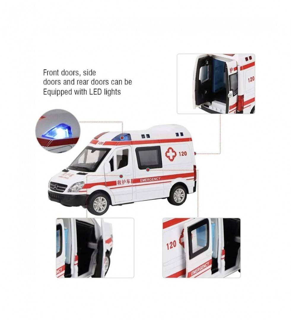Masina metalica Ambulanta, usi mobile, sunete, lumini, 13 cm