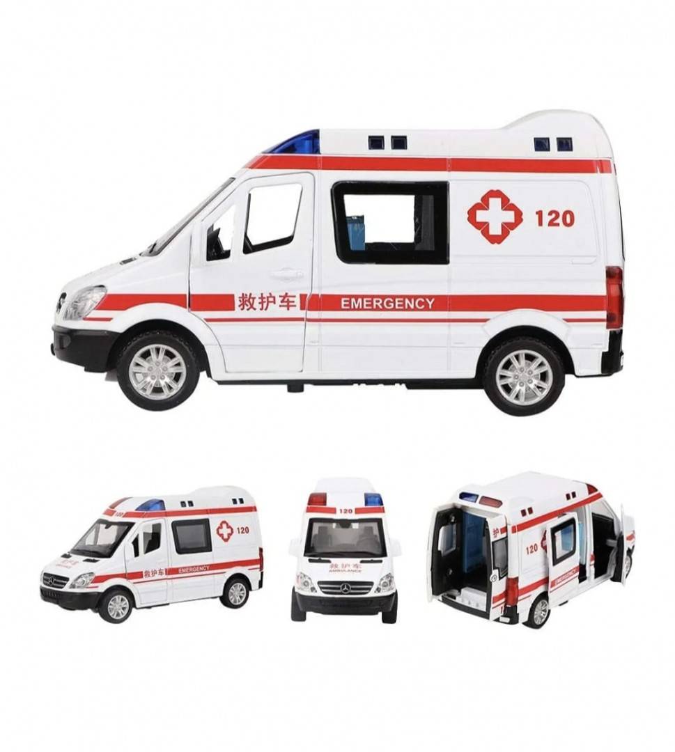 Masina metalica Ambulanta, usi mobile, sunete, lumini, 13 cm