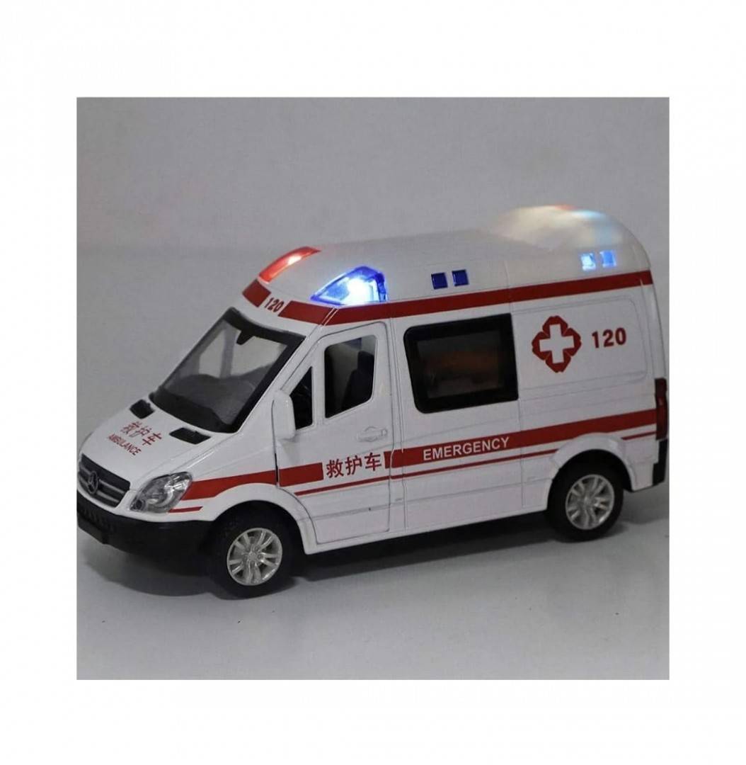 Masina metalica Ambulanta, usi mobile, sunete, lumini, 13 cm