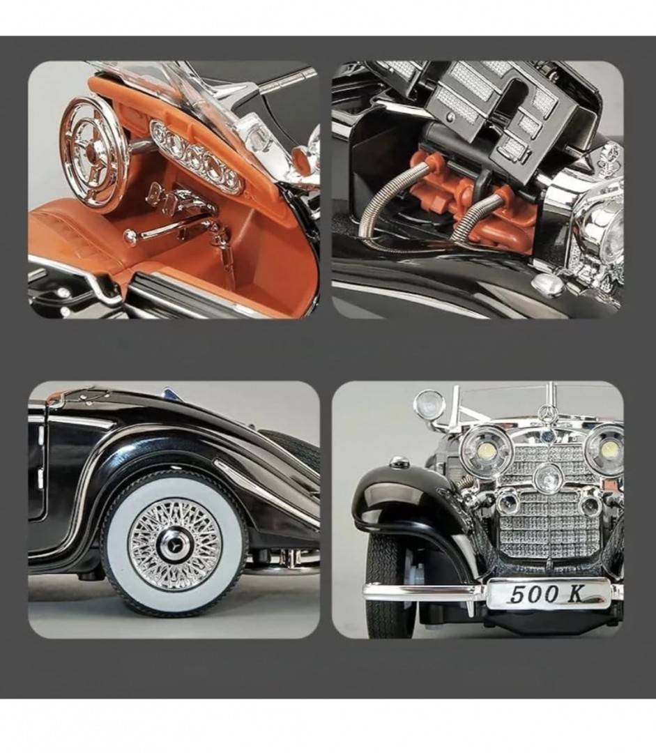 Masinuta Mercedes-Benz 500k Specialroadster 1936, Premiere Edition, scoate fum, negru, 22 cm
