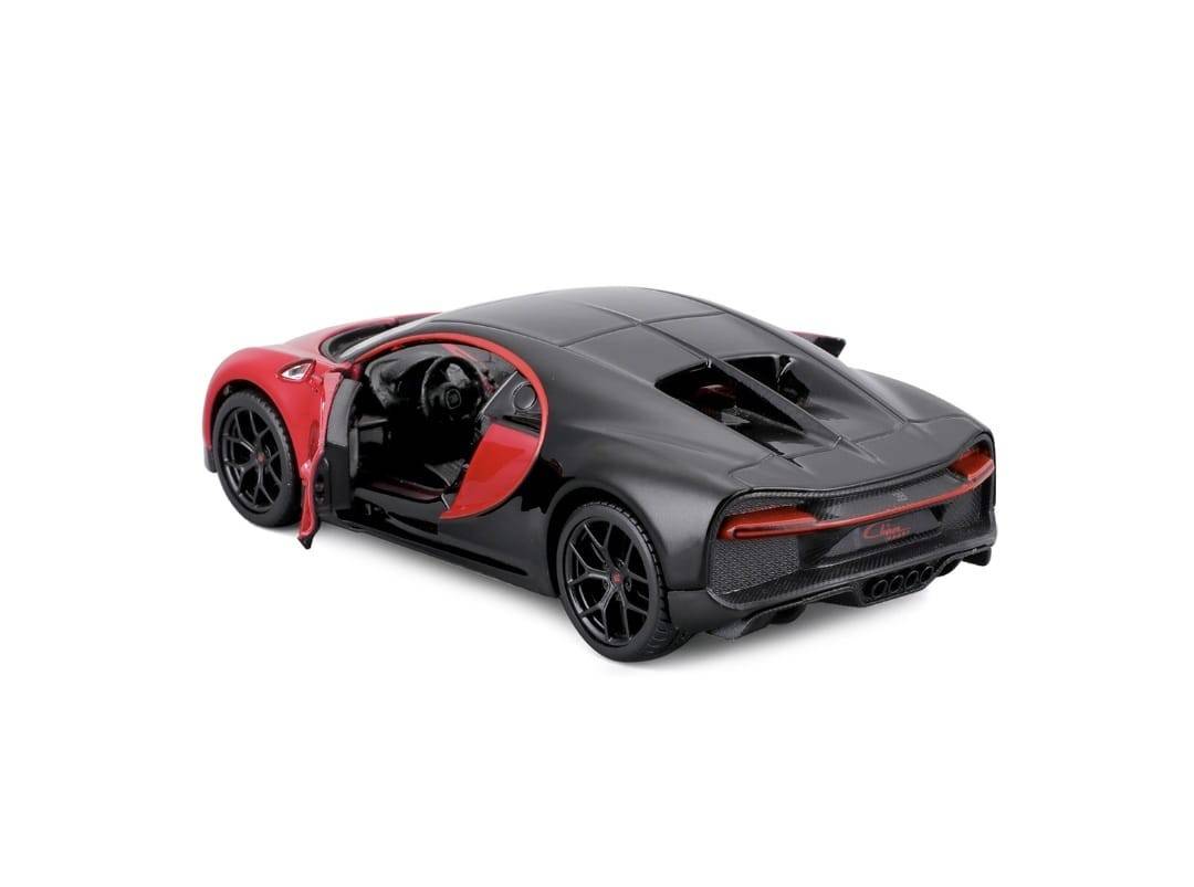 Masinuta metal mecanica, Bugatti Chiron Sport, scara 1:32, sunete, usi mobile, capota mobila, rotirea volanului, rosu/ negru, 15 cm