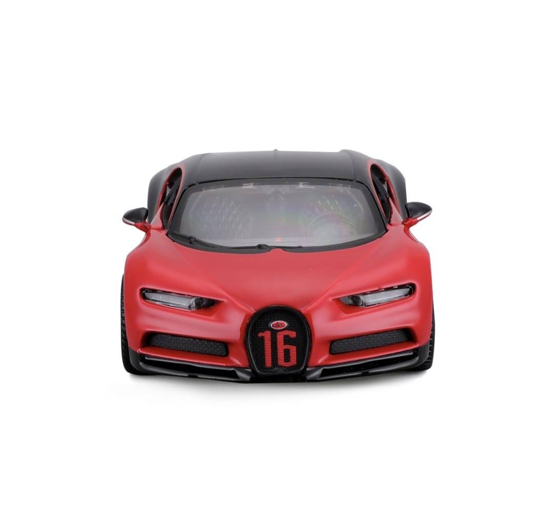 Masinuta metal mecanica, Bugatti Chiron Sport, scara 1:32, sunete, usi mobile, capota mobila, rotirea volanului, rosu/ negru, 15 cm