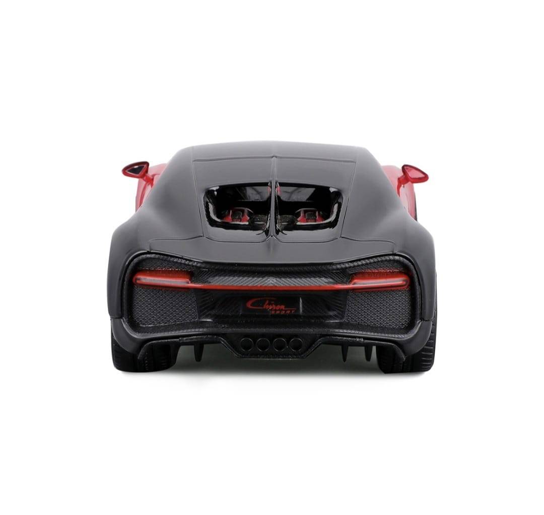 Masinuta metal mecanica, Bugatti Chiron Sport, scara 1:32, sunete, usi mobile, capota mobila, rotirea volanului, rosu/ negru, 15 cm