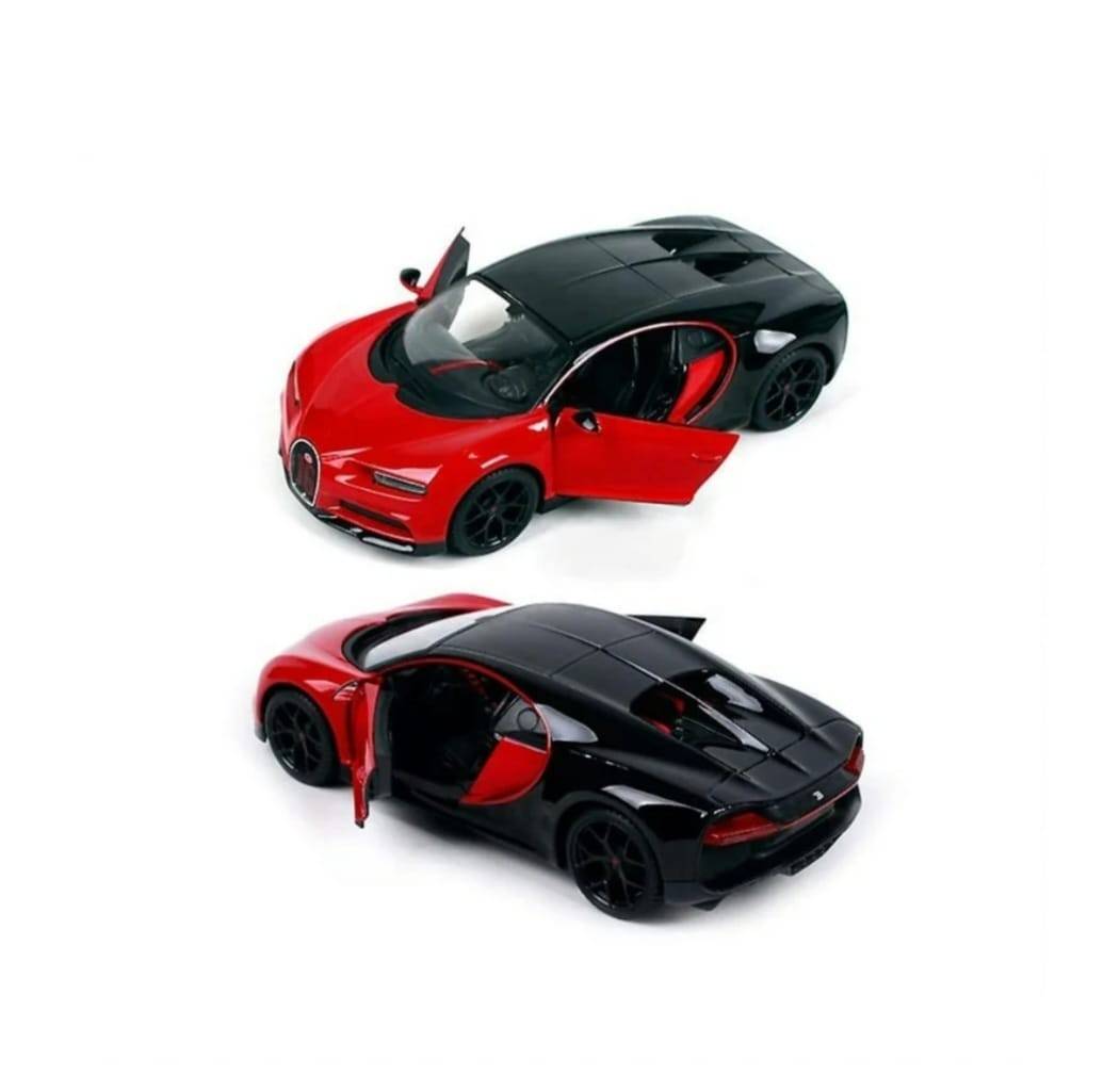 Masinuta metal mecanica, Bugatti Chiron Sport, scara 1:32, sunete, usi mobile, capota mobila, rotirea volanului, rosu/ negru, 15 cm
