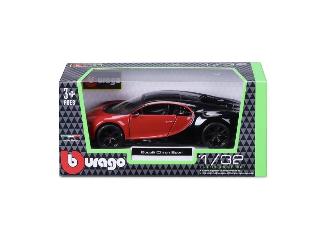 Masinuta metal mecanica, Bugatti Chiron Sport, scara 1:32, sunete, usi mobile, capota mobila, rotirea volanului, rosu/ negru, 15 cm