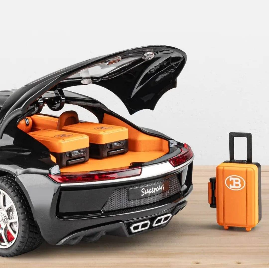 Masinuta metal mecanica, model Bugatti Atlantic Sports, scara 1:24, sunete, usi mobile, capota mobila, portbagaj mobil, gri, 22 cm
