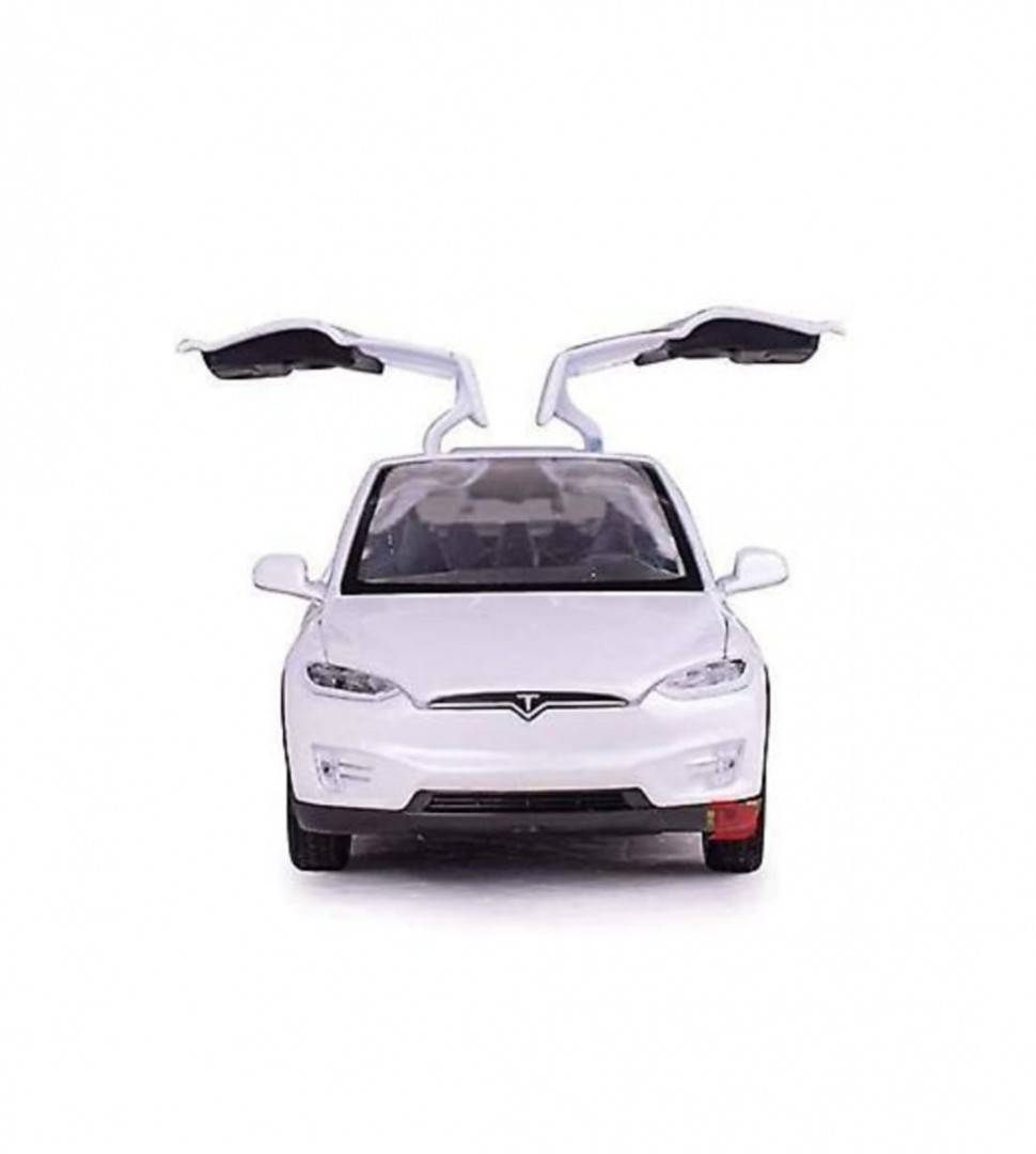 Masinuta metal mecanica, model Tesla X 90D, scara 1:22, sunete, usi mobile, capota mobila, portbagaj mobil, barlad, alb, 22 cm