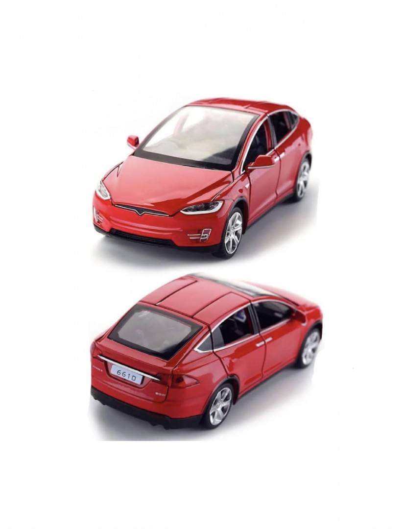 Masinuta metal mecanica, model Tesla X 90D, scara 1:22, sunete, usi mobile, capota mobila, portbagaj mobil, barlad, rosu, 22 cm