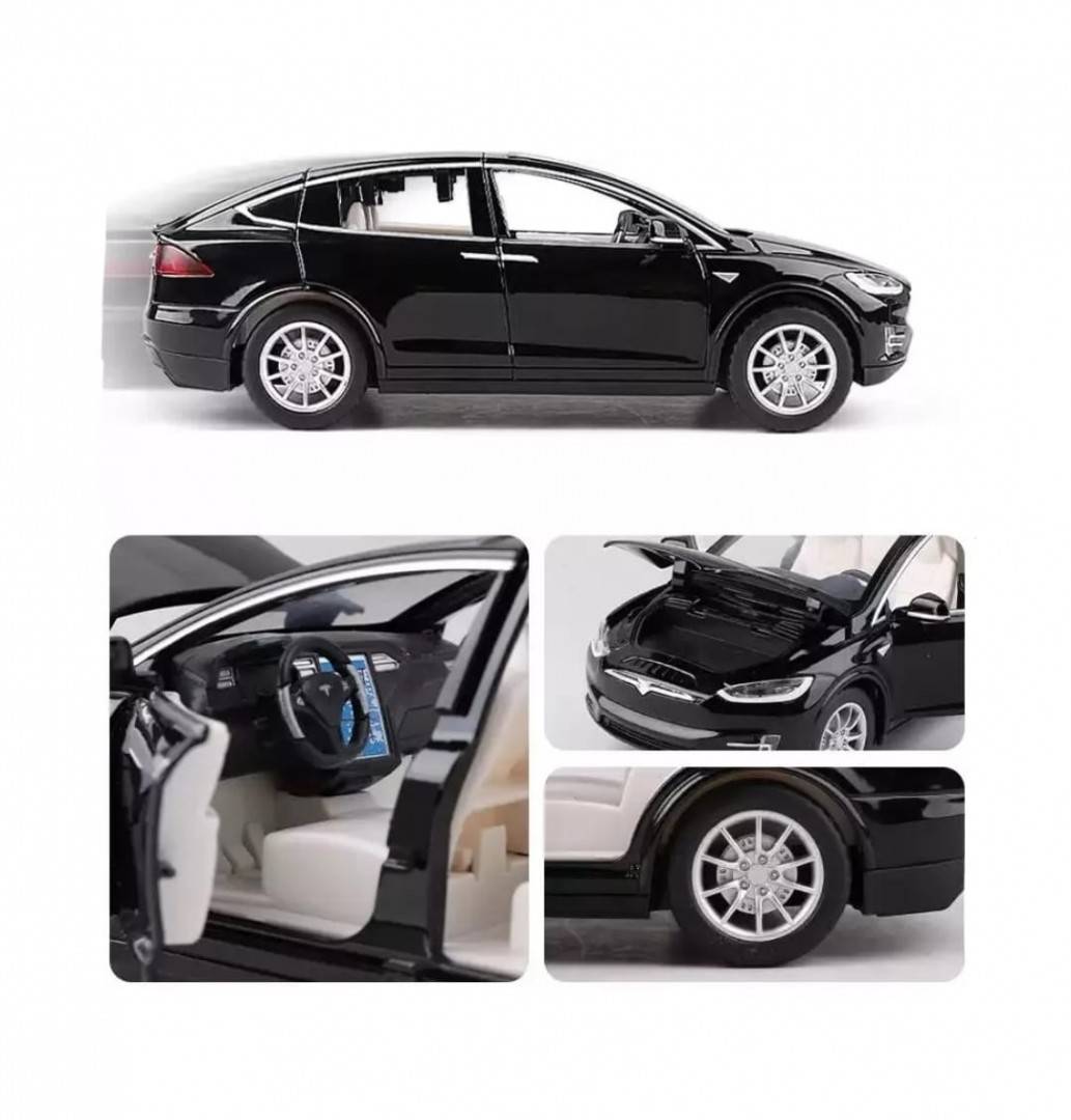 Masinuta metal mecanica, model Tesla X 90D, scara 1:22, sunete, usi mobile, capota mobila, portbagaj mobil, barlad, negru, 22 cm
