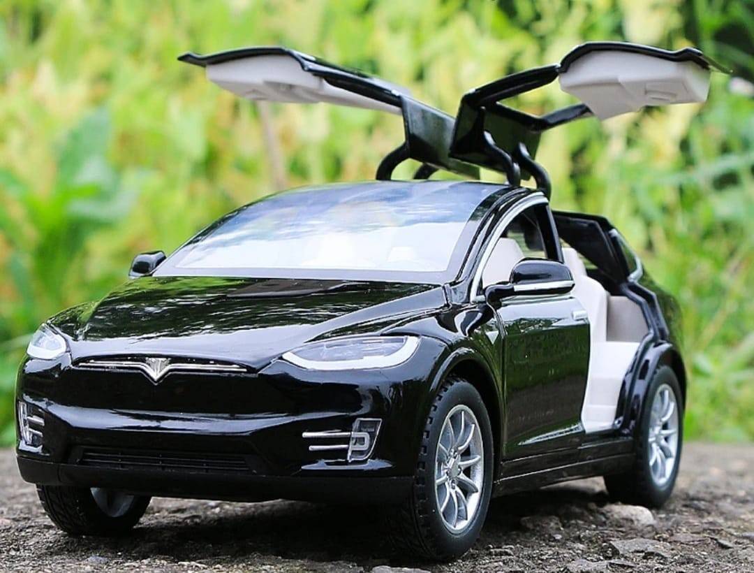Masinuta metal mecanica, model Tesla X 90D, scara 1:22, sunete, usi mobile, capota mobila, portbagaj mobil, barlad, negru, 22 cm