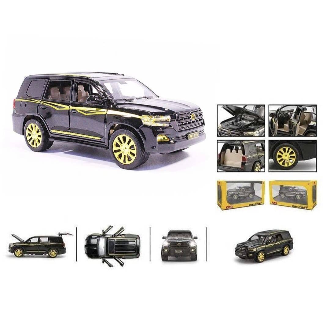 Masinuta metal mecanica, model Toyota SUV, Land Cruiser, 1:24, usi mobile, capota mobila, portbagaj mobil, negru inchis, 19.5 cm