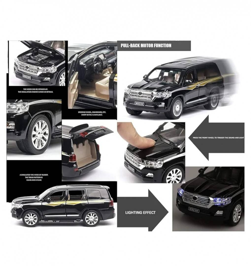 Masinuta metal mecanica, model Toyota SUV, Land Cruiser, scara 1:24, usi mobile, capota mobila, portbagaj mobil, negru, 19.5 cm