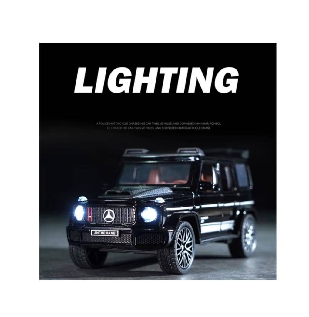 Masinuta metal mecanica, tip Mercedes Benz G800 Legierung, scara 1:28, 3 sunete, usi mobile, capota mobila, portbagaj mobil, negru, 14 cm