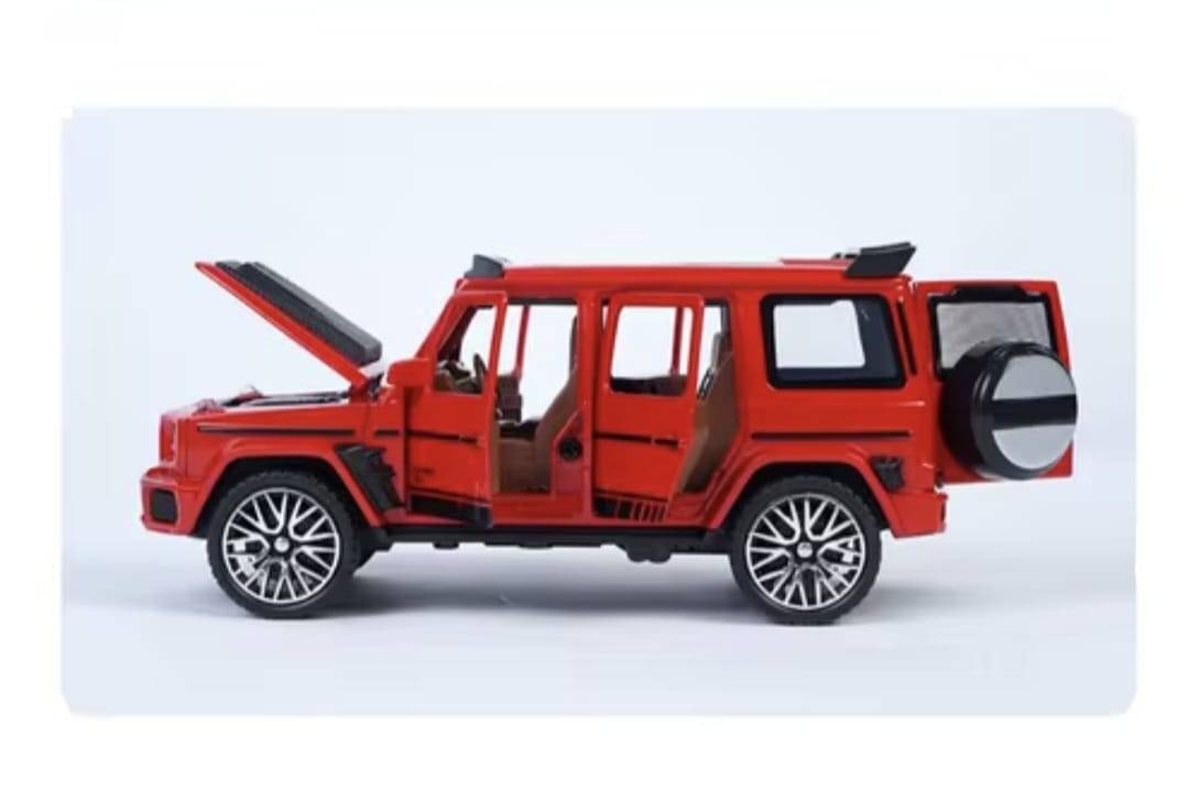 Masinuta metal mecanica, tip Mercedes Benz G800 Legierung, scara 1:32, 3 sunete, usi mobile, capota mobila, portbagaj mobil, rosu, 14 cm