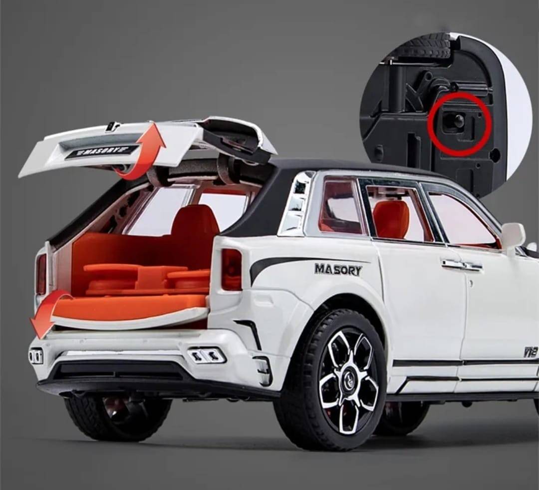 Masinuta metal mecanica, tip Rolls Royce Cullinar Mansory, 3 sunete, usi mobile, capota mobila, portbagaj mobil, bej, 17 cm