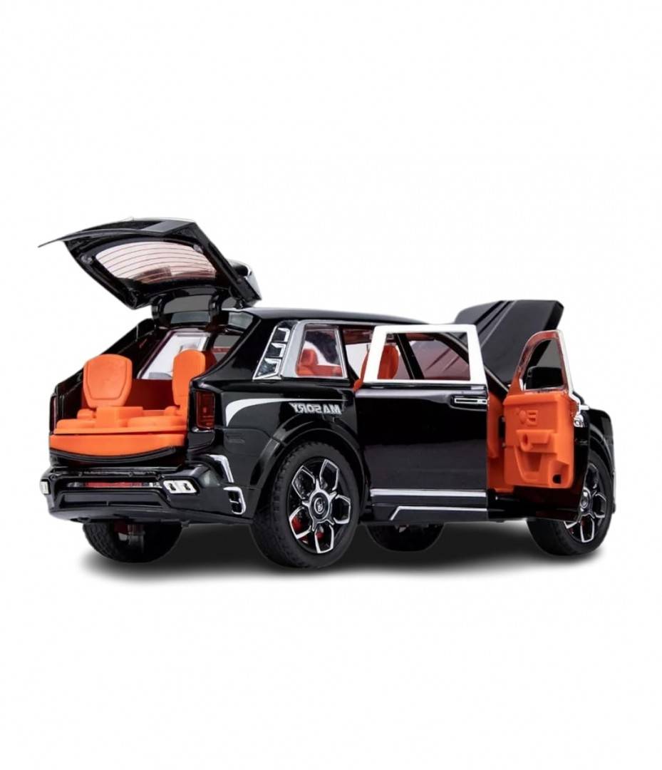 Masinuta metal mecanica, tip Rolls Royce Cullinar Mansory, 3 sunete, usi mobile, capota mobila, portbagaj mobil, negru, 17 cm