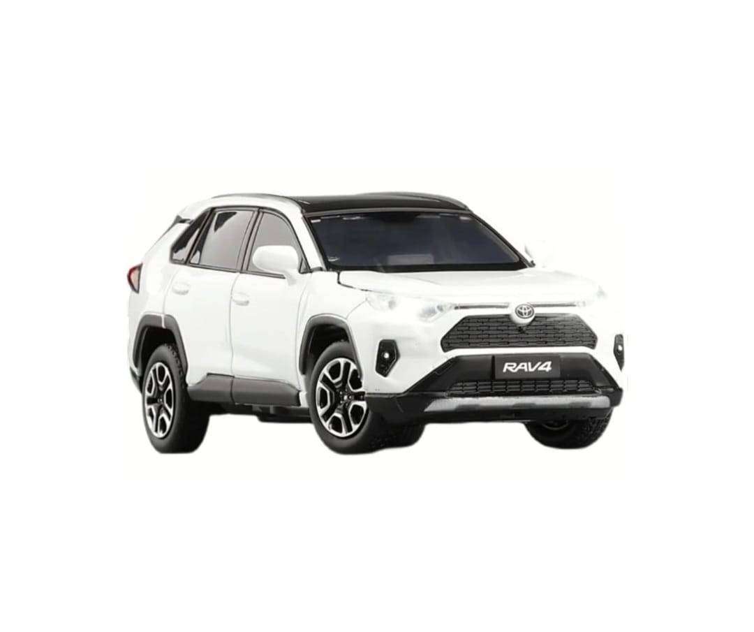 Masinuta metal mecanica, tip Toyota Rav 4, sunete, usi mobile, capota mobila, portbagaj mobil, alb, 20 cm